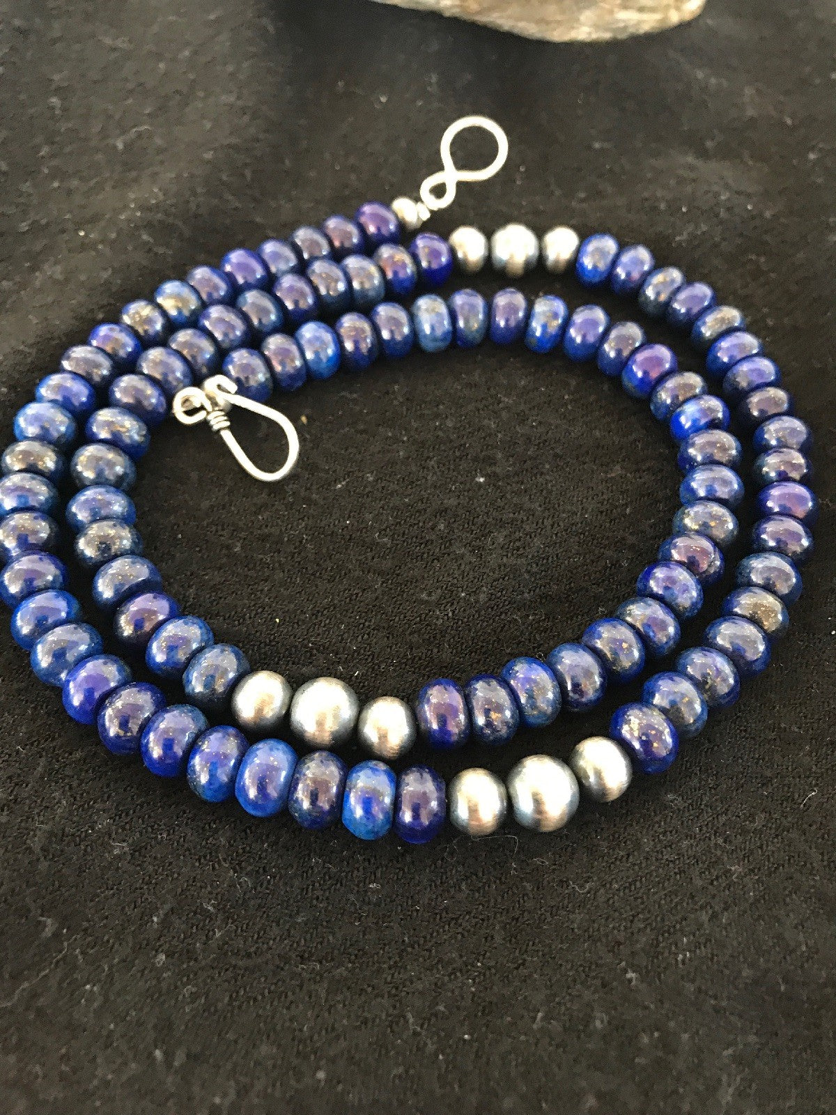 Blue Lapis Sterling Silver Pueblo Navajo Mens Necklace 22” 8371
