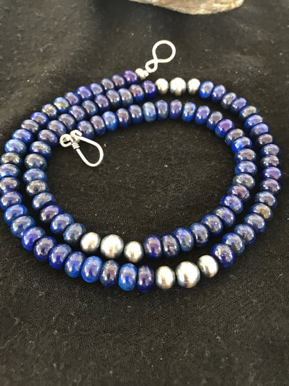 Blue Lapis Sterling Silver Pueblo Navajo Mens Necklace 22” 8371