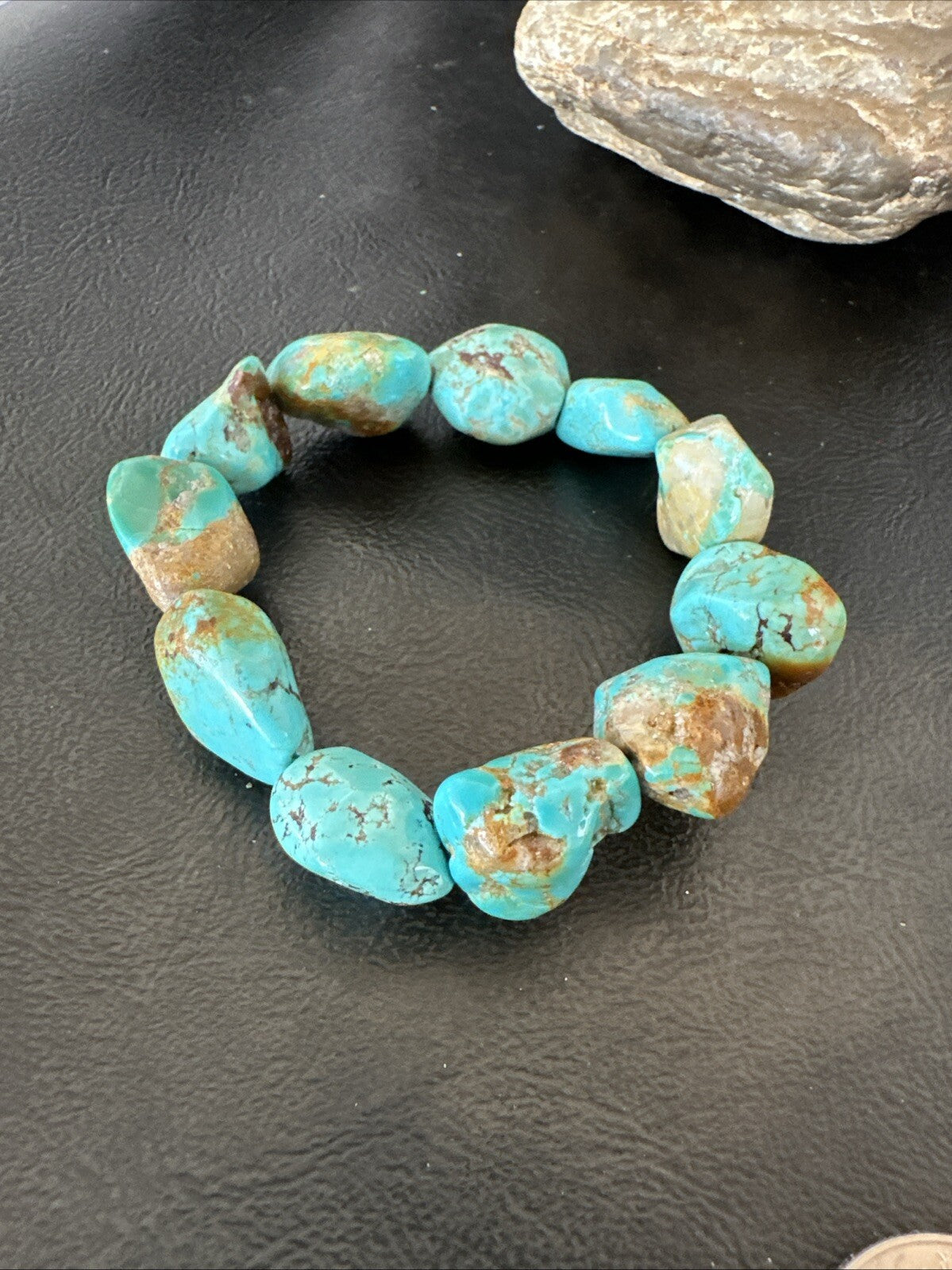 Mens Womens Blue Turquoise Stretch Stone Friendship Bracelet 7" 18866