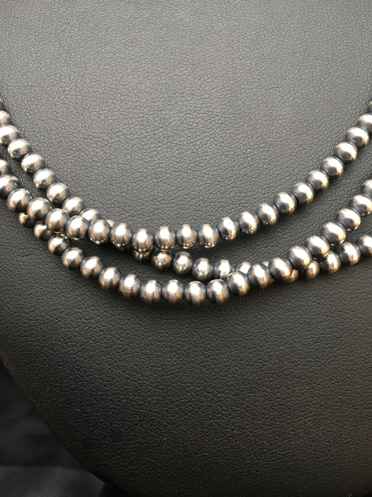 Native American Sterling Silver Navajo 4mm Bead 3 Strand 21" Necklace