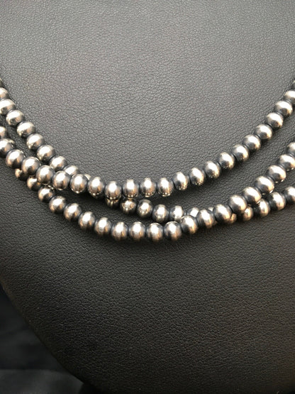Native American Sterling Silver Navajo 4mm Bead 3 Strand 21" Necklace