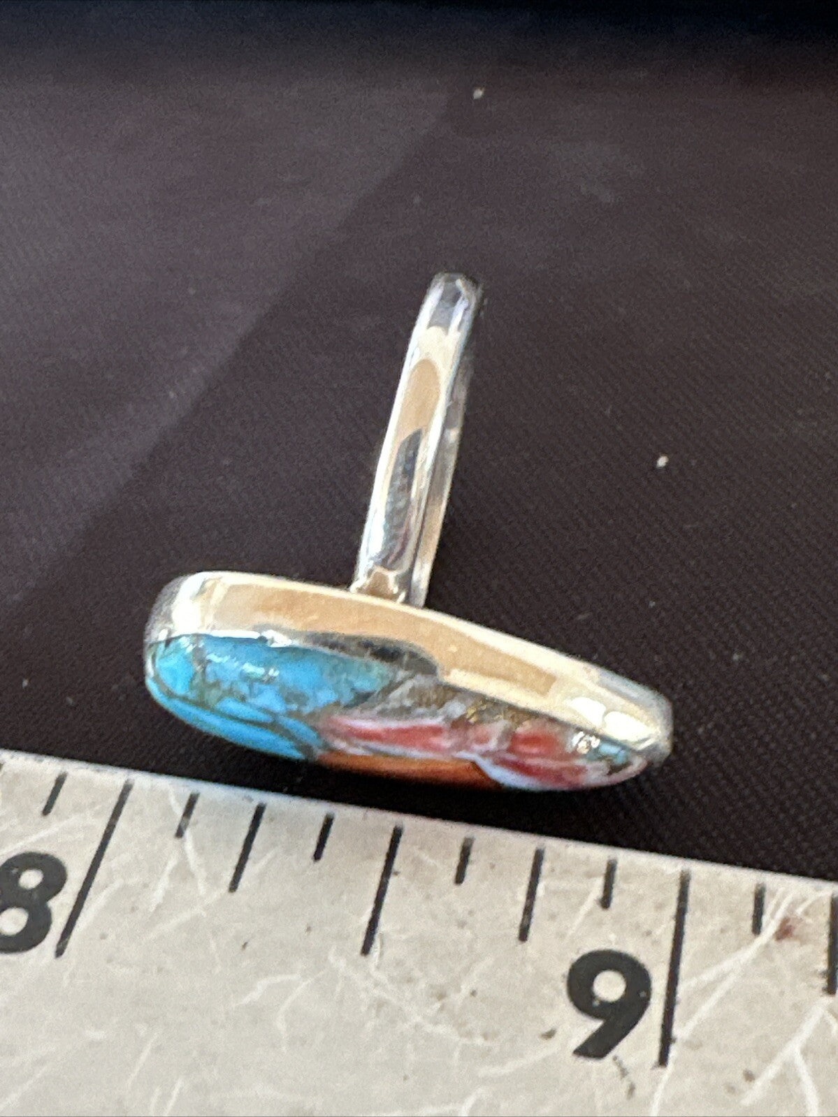 Blue Turquoise Spiny Oyster Southwestern Sterling Silver Ring Size 8 18435