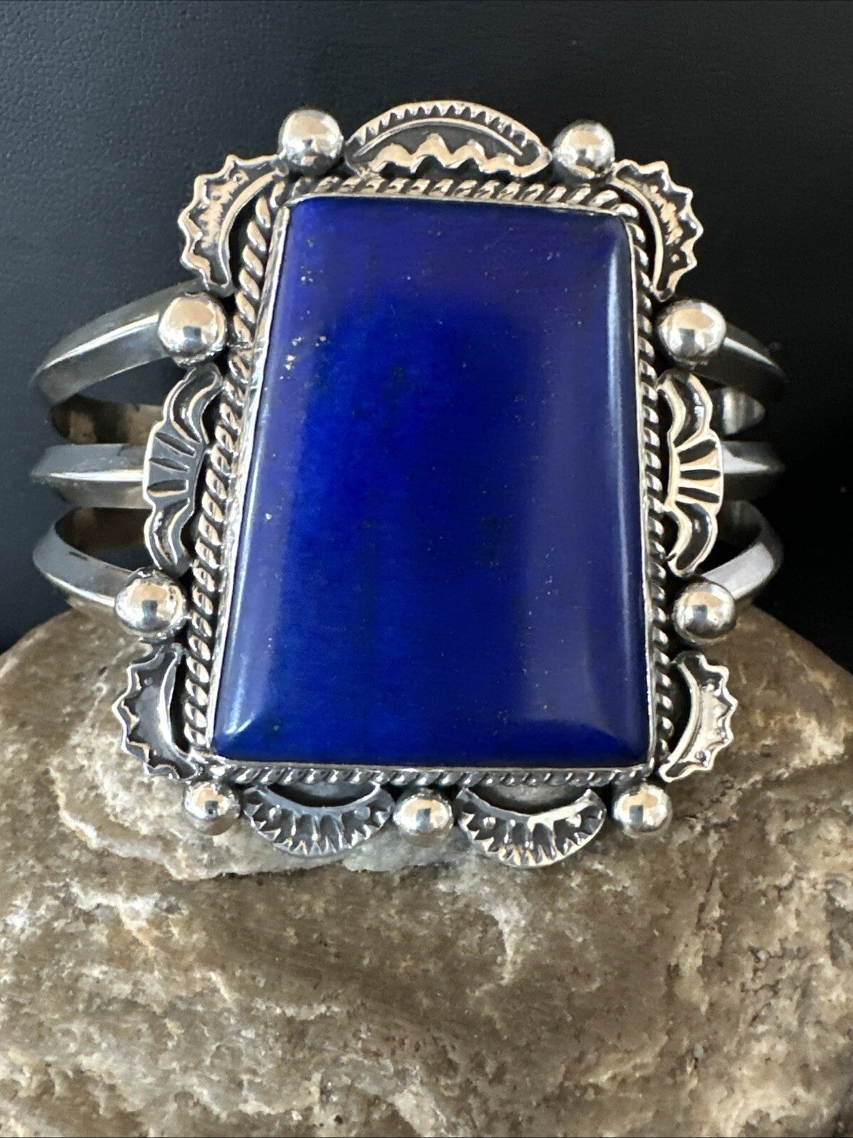 Native Mens Blue Lapis Lazuli Sterling Silver Cuff Bracelet 8" 18602