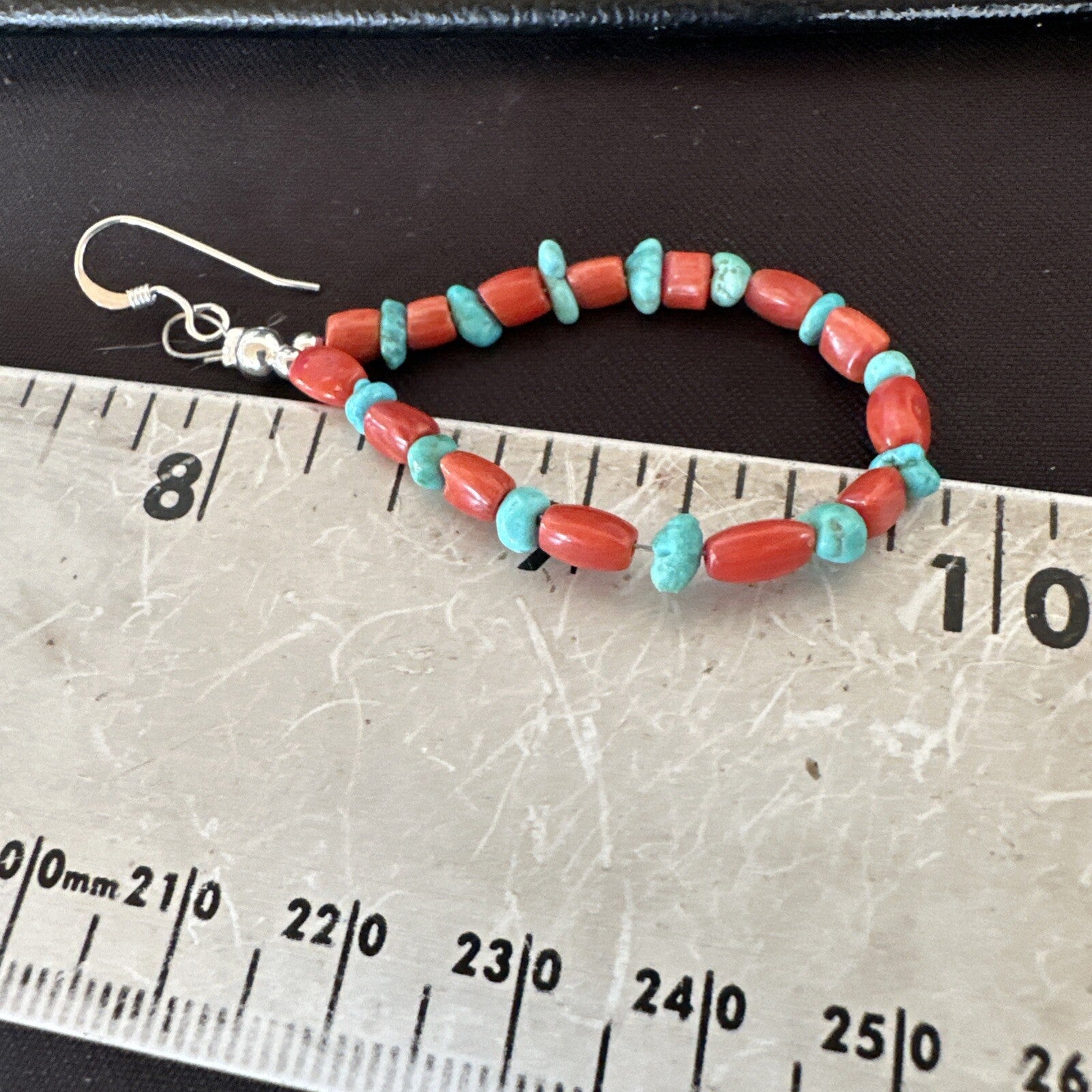 Blue Turquoise Coral Navajo Sterling Silver Earrings 2” 18835