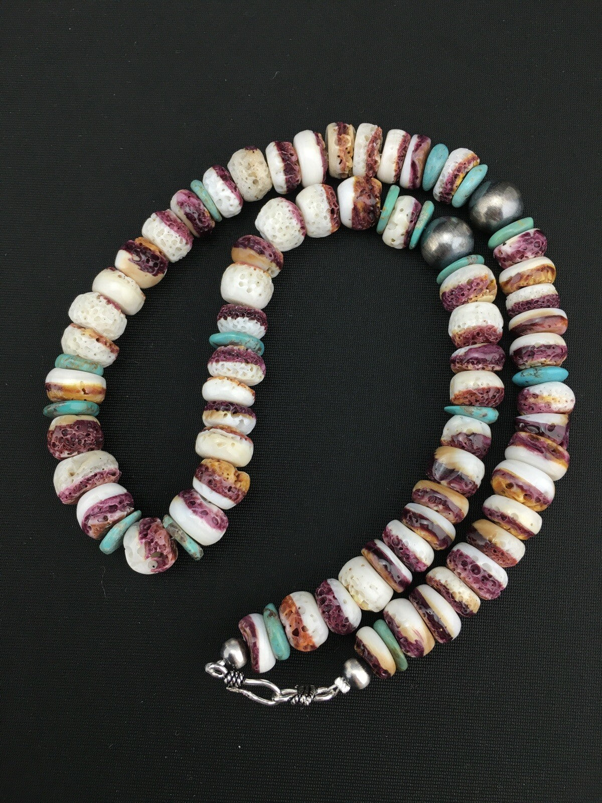 Purple Spiny Oyster & Turquoise Navajo Indian Sterling Necklace 20" 02519