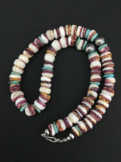 Purple Spiny Oyster & Turquoise Navajo Indian Sterling Necklace 20" 02519