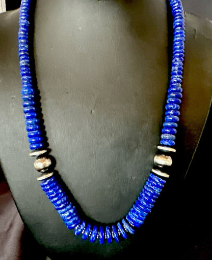 Mens Womens Blue Lapis Lazuli 6-12mm Navajo Sterling Silver 21" Necklace 17885