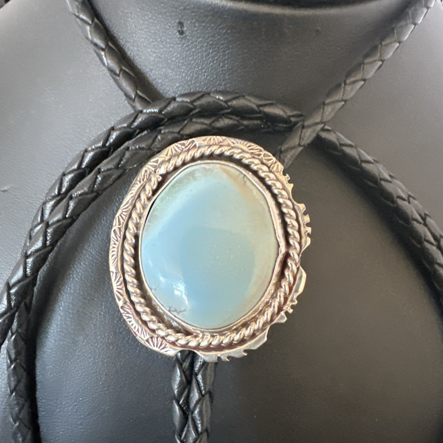 Mens Blue Dry Creek Turquoise Navajo Sterling Silver Bolo Tie 19054