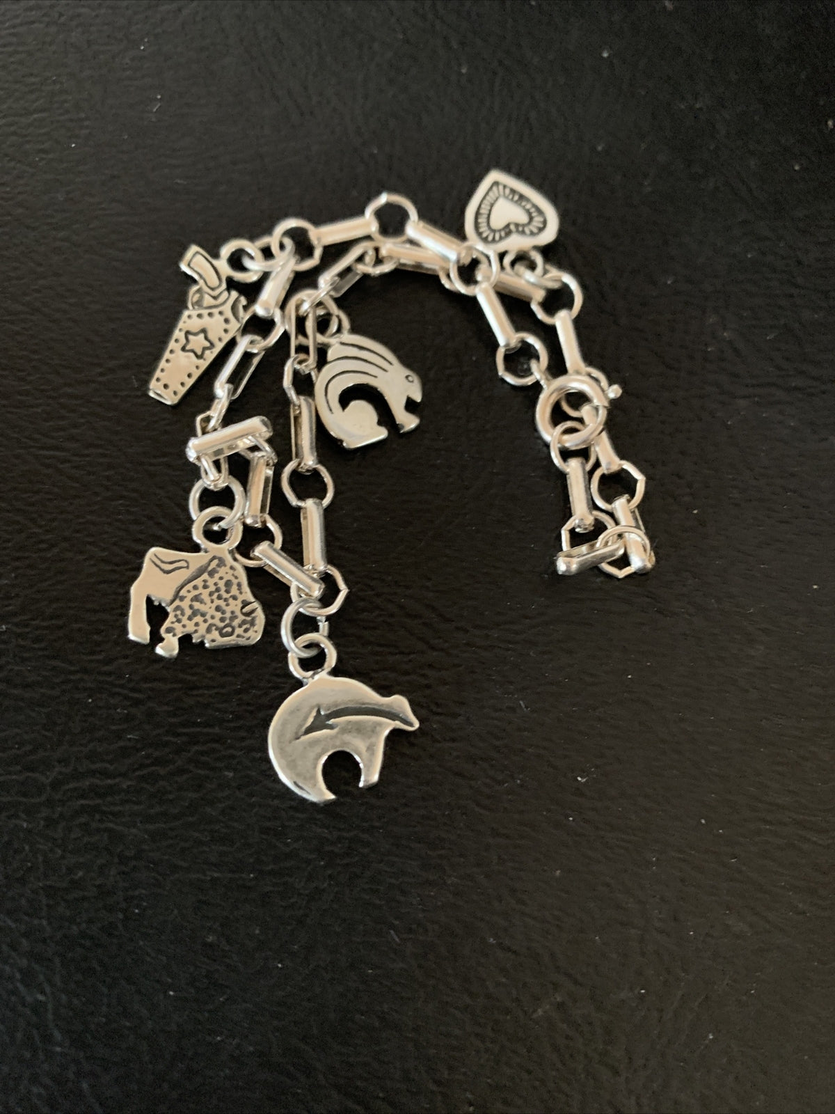 Kokopelli Different Charms Navajo Sterling Silver Link Bracelet 7.5" 1464