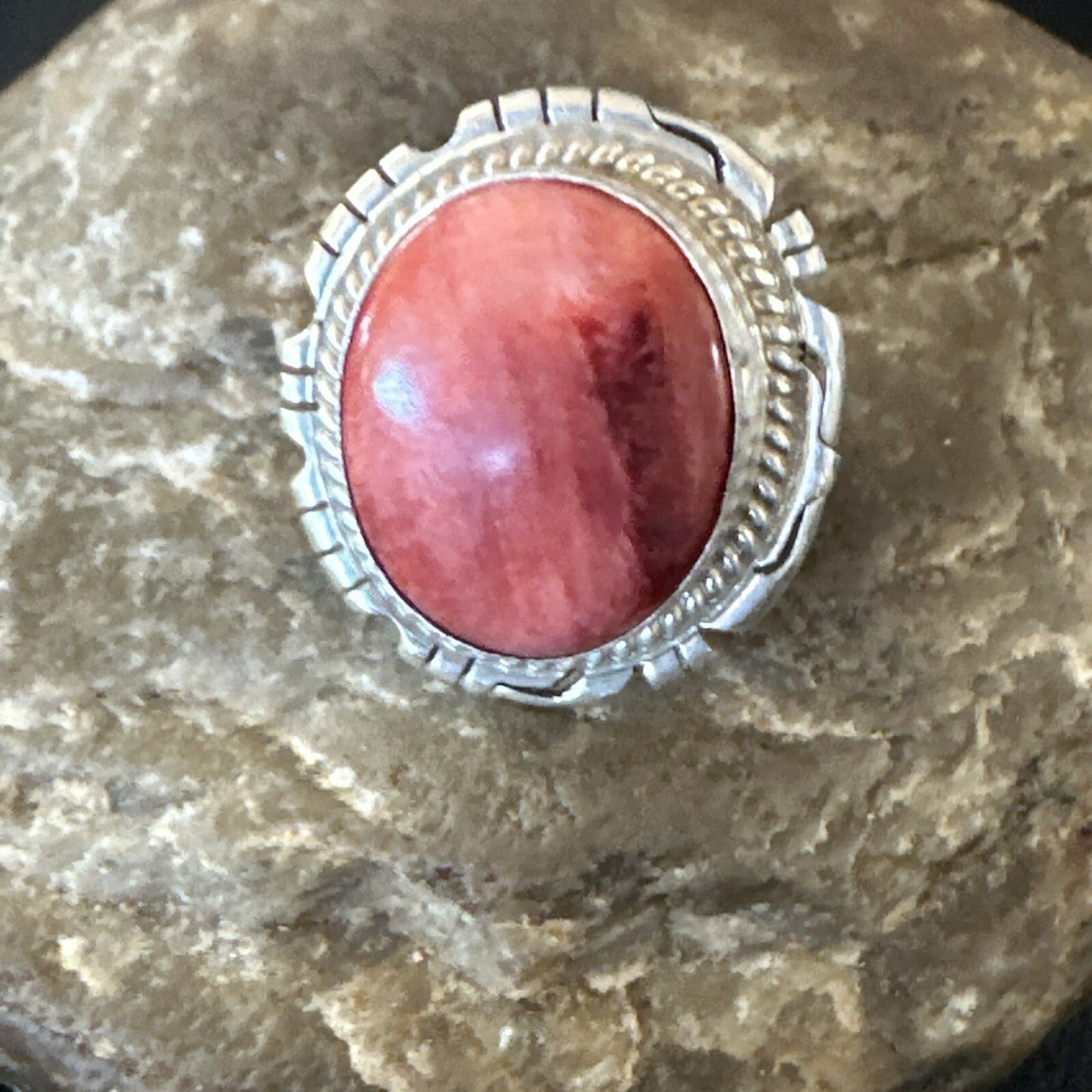 Pinky Women Red Spiny Oyster Navajo Sterling Silver Ring Sz 5.5 18593