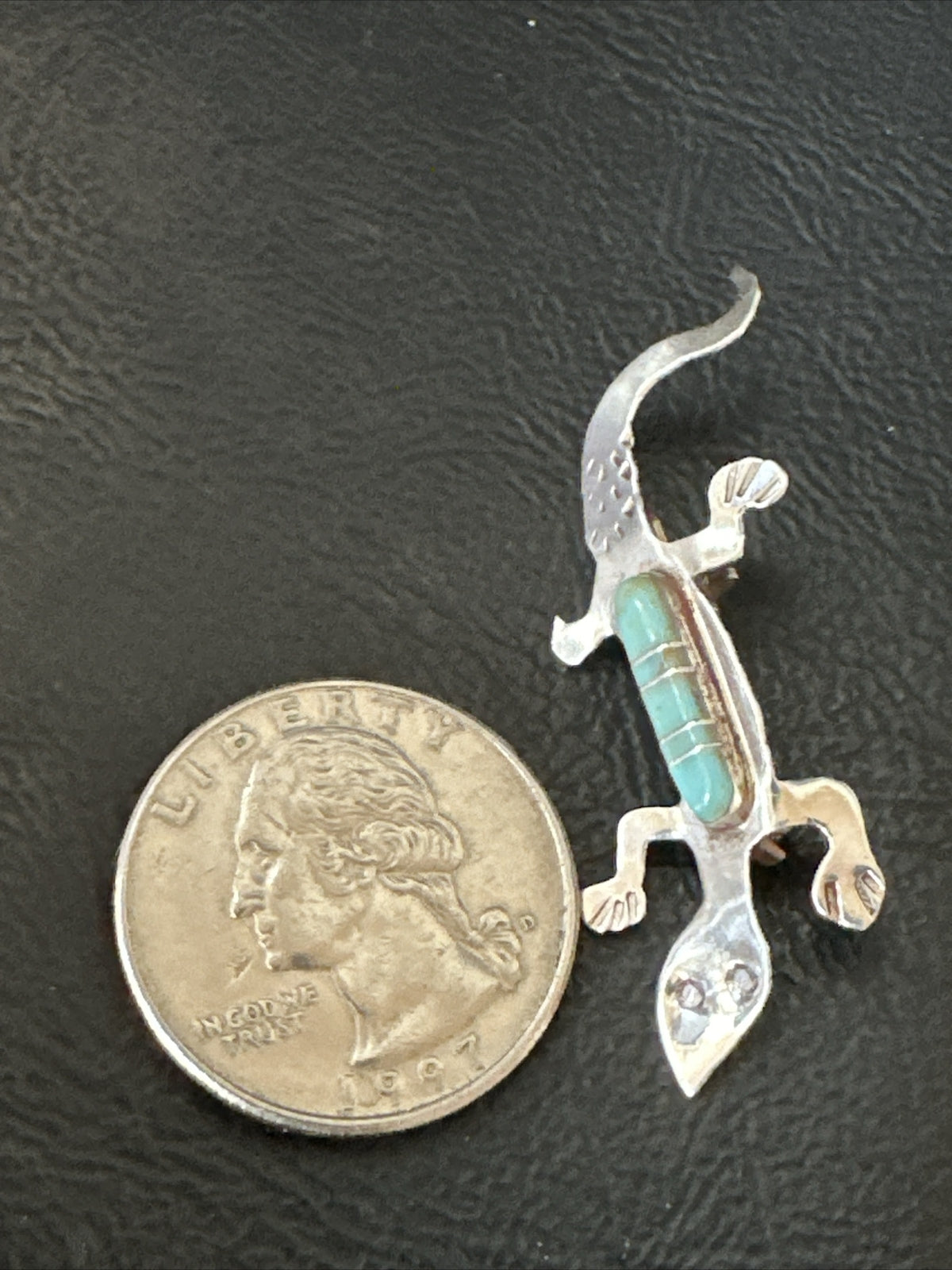 Blue Turquoise Navajo Sterling Silver Inlay Gecko Lizard Pin 18156