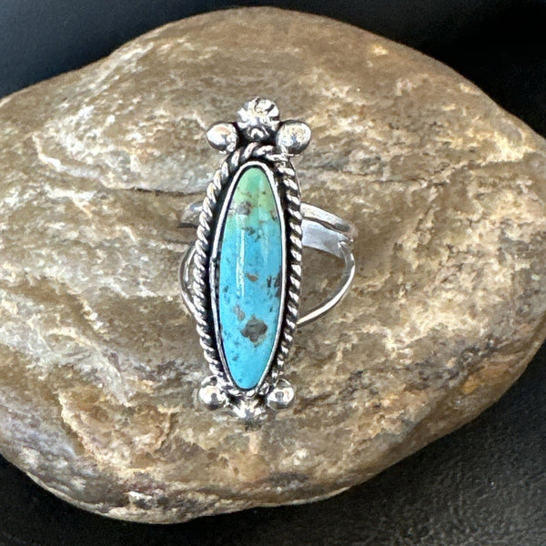 Blue Kingman Turquoise Navajo Ring Size 7.5 | Sterling Silver | Authentic Native American Handmade | 18631