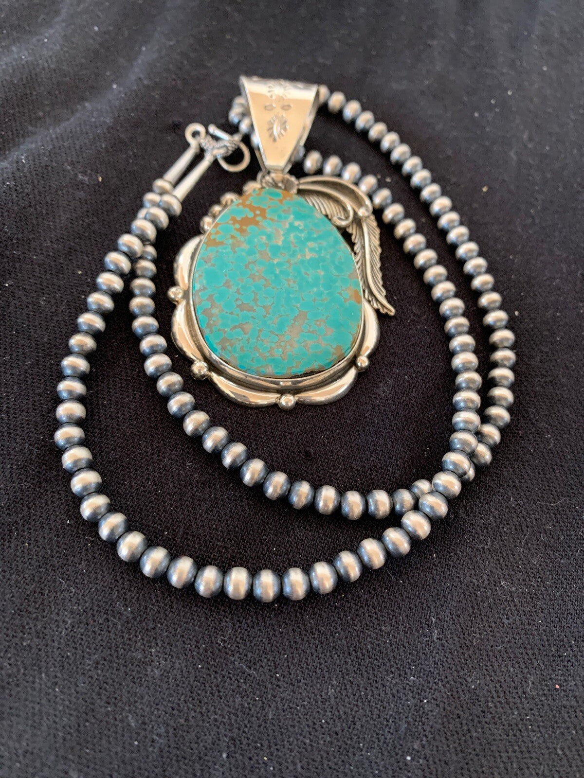 Mens Turquoise #8 Pendant Navajo Sterling Silver Beads Necklace 04619
