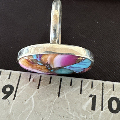 Blue Turquoise Spiny Oyster Southwestern Sterling Silver Ring Size 7 18495