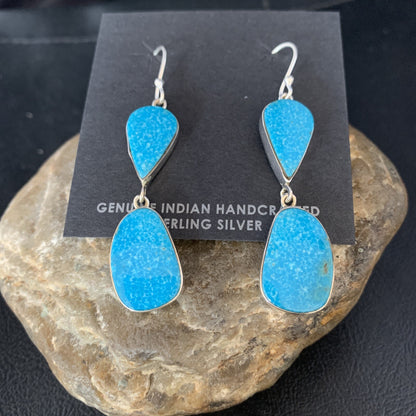 Kingman Turquoise Navajo Sterling Silver Dangle Earrings 1.5" 14014