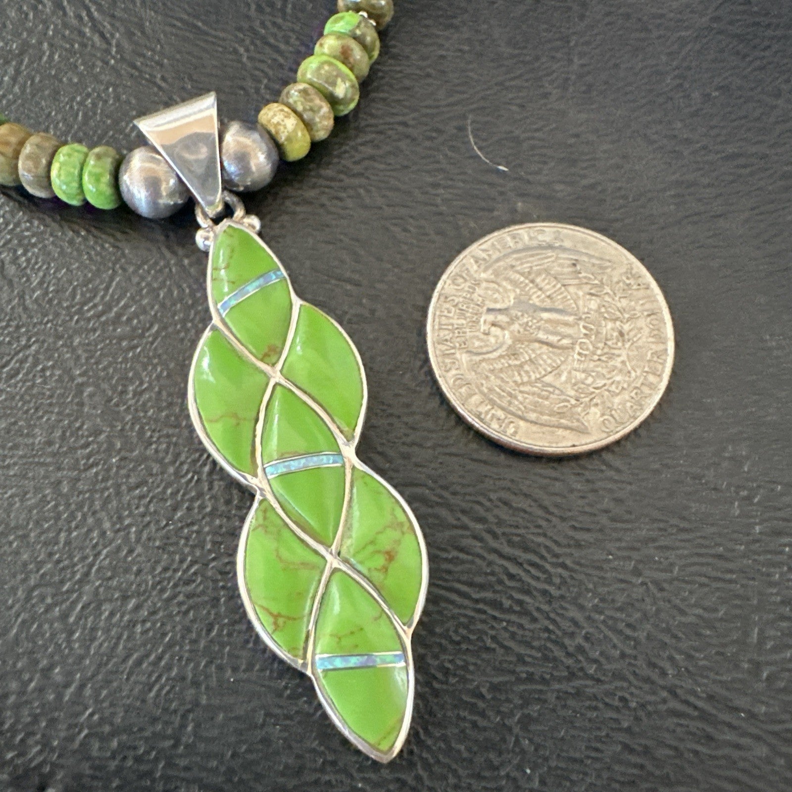 Womens Green Gaspeite Turquoise Opal Pendant Sterling Silver Necklace 19548