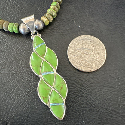 Womens Green Gaspeite Turquoise Opal Pendant Sterling Silver Necklace 19548