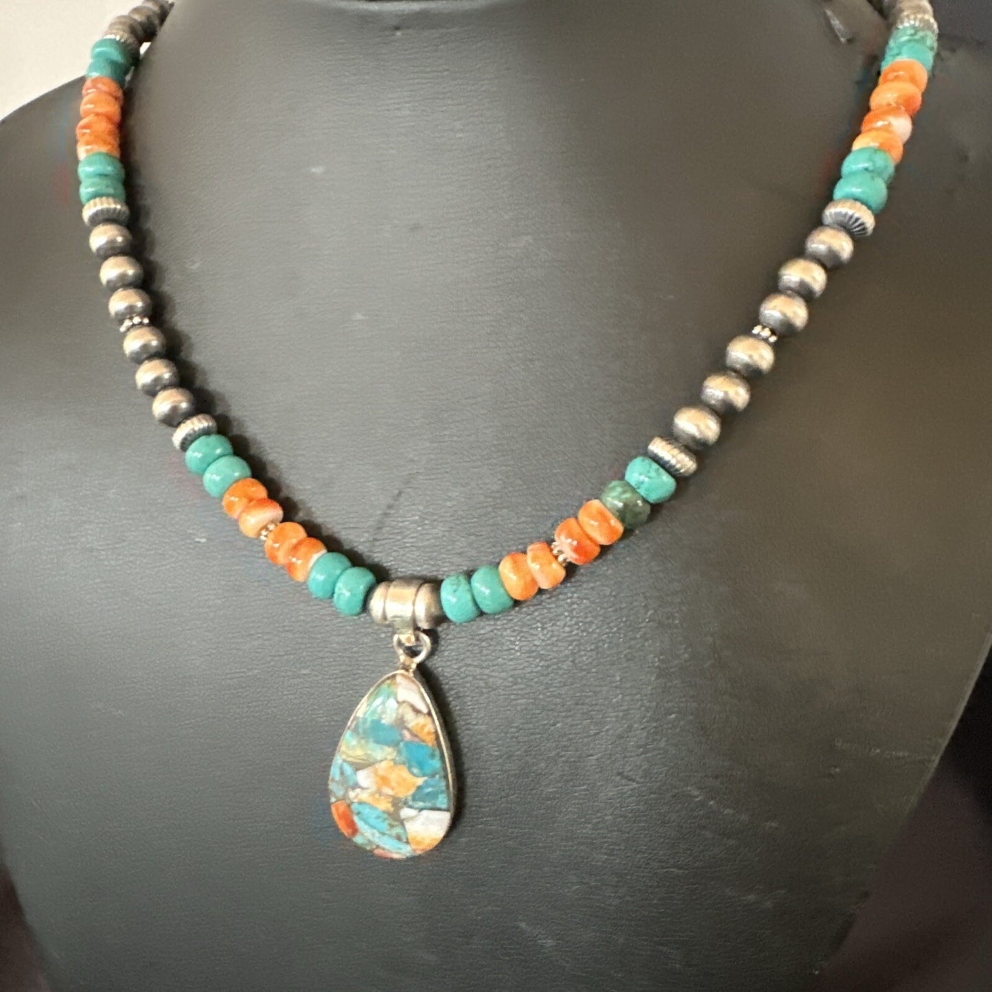 Spiny Pendant Turquoise Navajo Sterling Silver Necklace 21" 17898