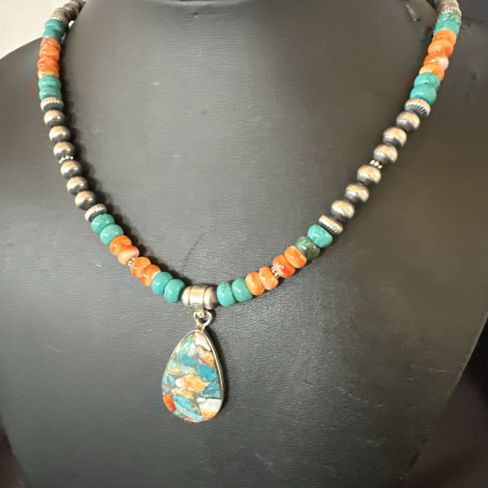 Spiny Pendant Turquoise Navajo Sterling Silver Necklace 21" 17898