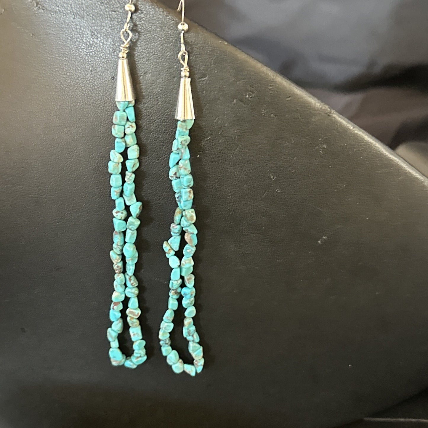 XL Blue Turquoise Nugget Bead Sterling Silver Beads Navajo Earrings 4.5" 18095
