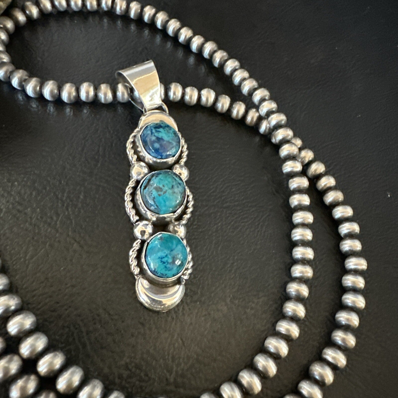 Blue Turquoise 3 Stone Navajo Sterling Silver Cluster Pendant 18193