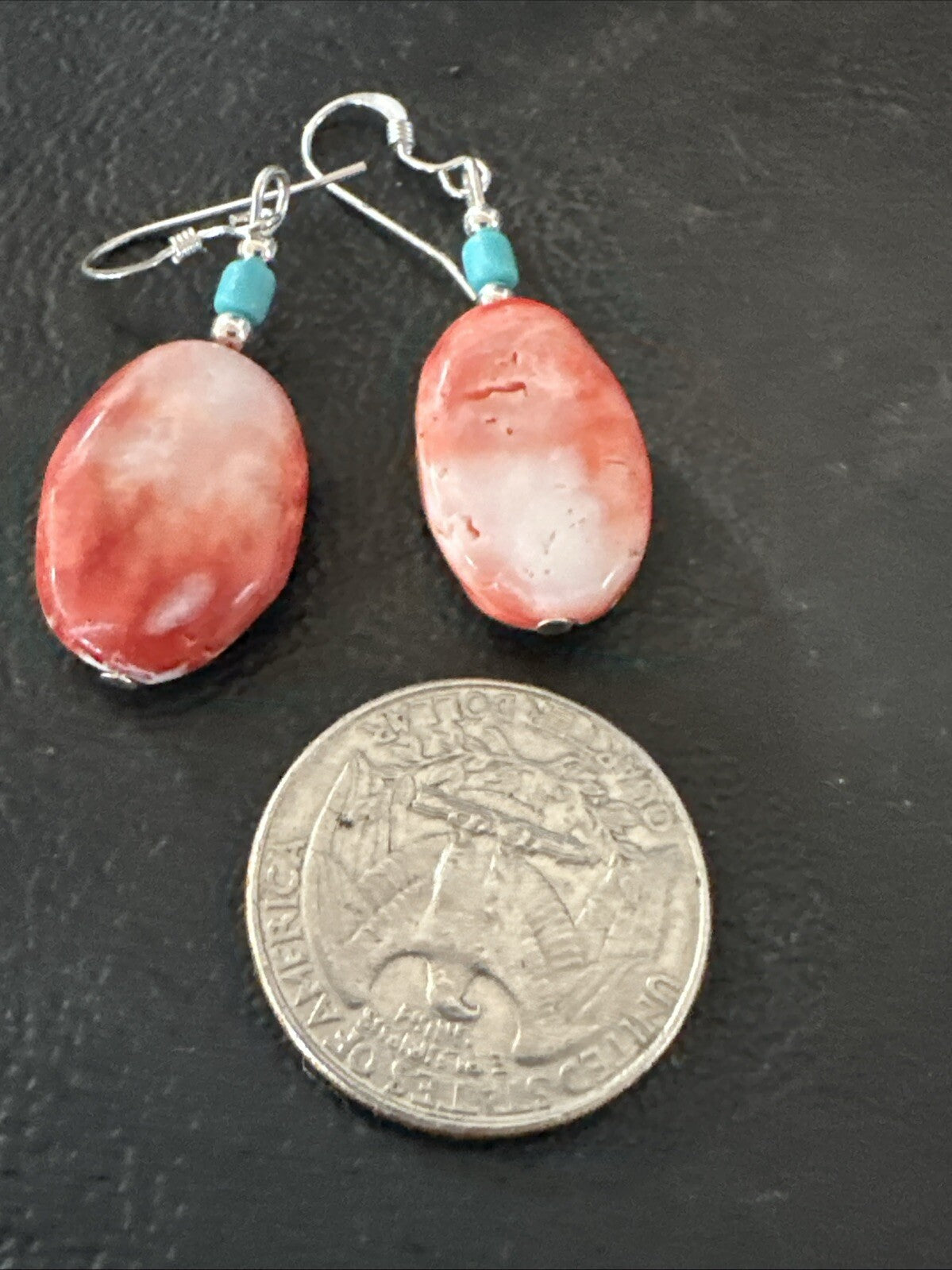 Navajo Sterling Red Spiny Oyster Turquoise Bead Earrings 18692
