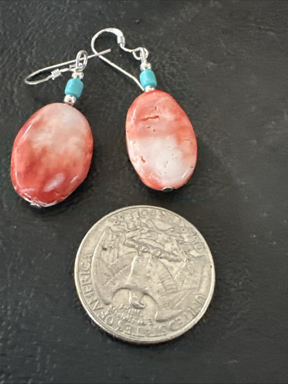 Navajo Sterling Red Spiny Oyster Turquoise Bead Earrings 18692