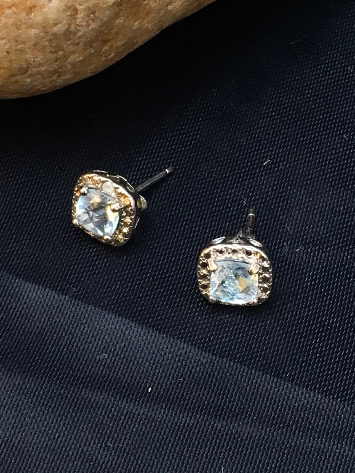 Native American Blue Topaz Studs Navajo Sterling Silver Earrings 08987
