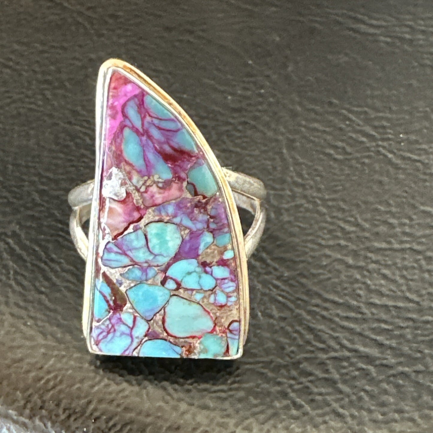 Blue Turquoise Spiny Oyster Navajo Sterling Silver Ring Size 7 18231