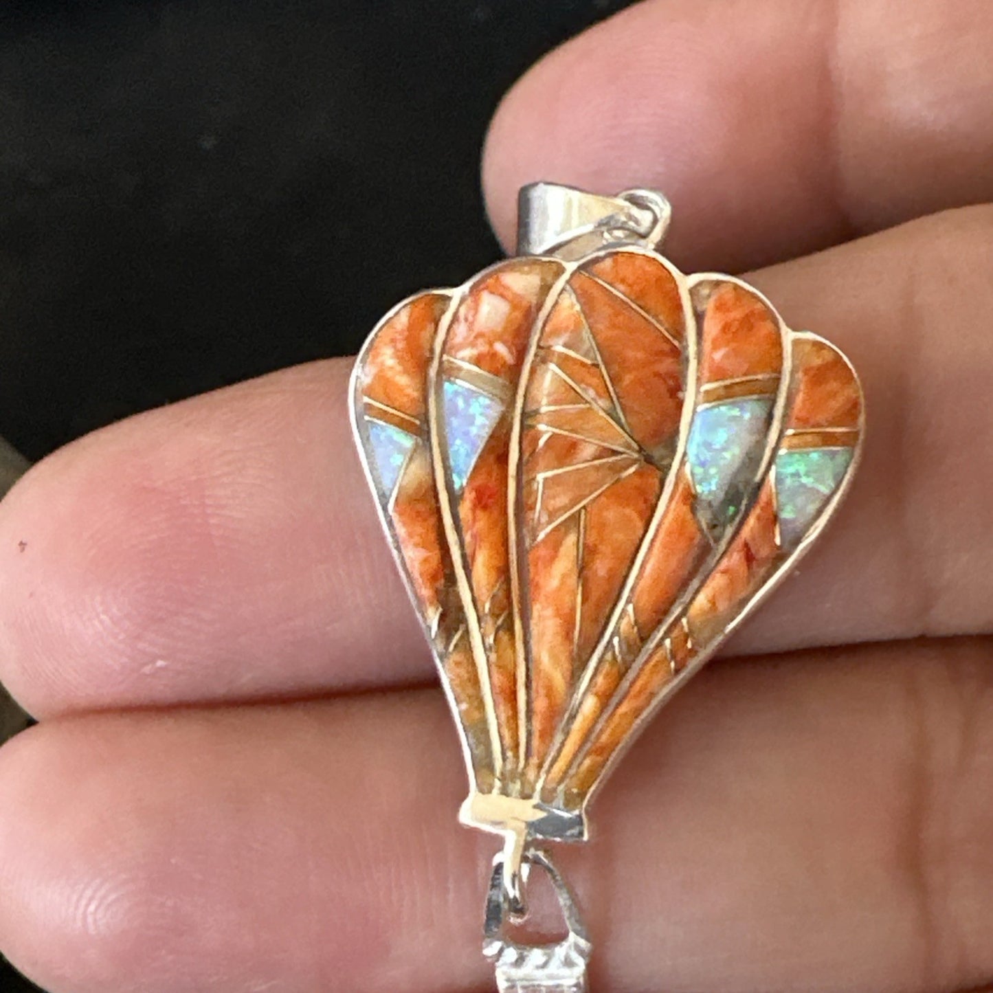 Balloon Orange Spiny Opal Pendant Navajo Sterling Silver 19259