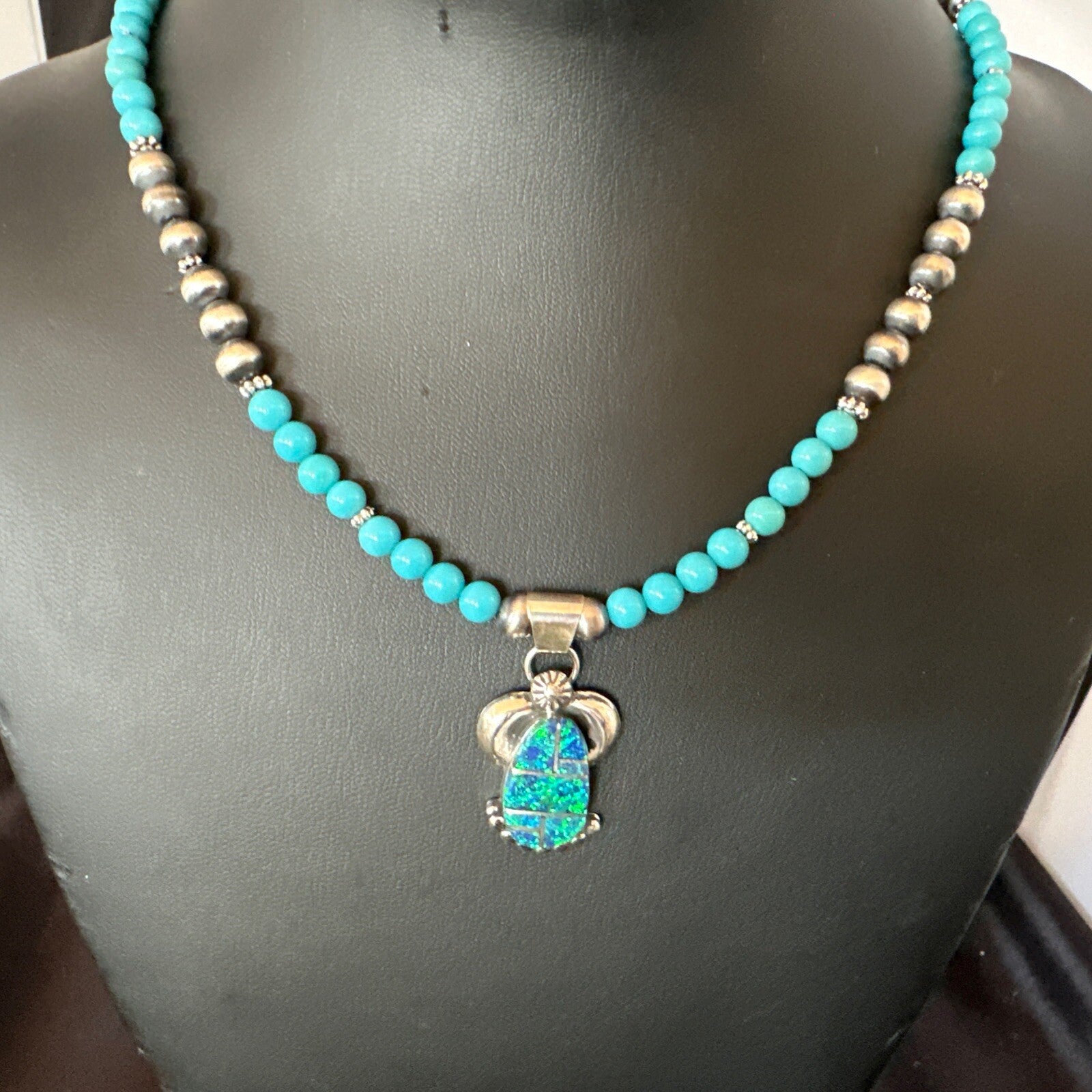 Blue Opal Pendant Turquoise Navajo Sterling Silver Necklace 23" 18736