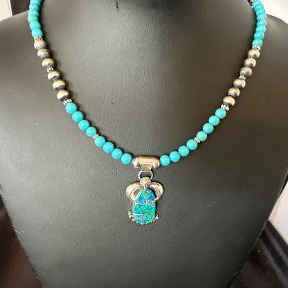 Blue Opal Pendant Turquoise Navajo Sterling Silver Necklace 23" 18736