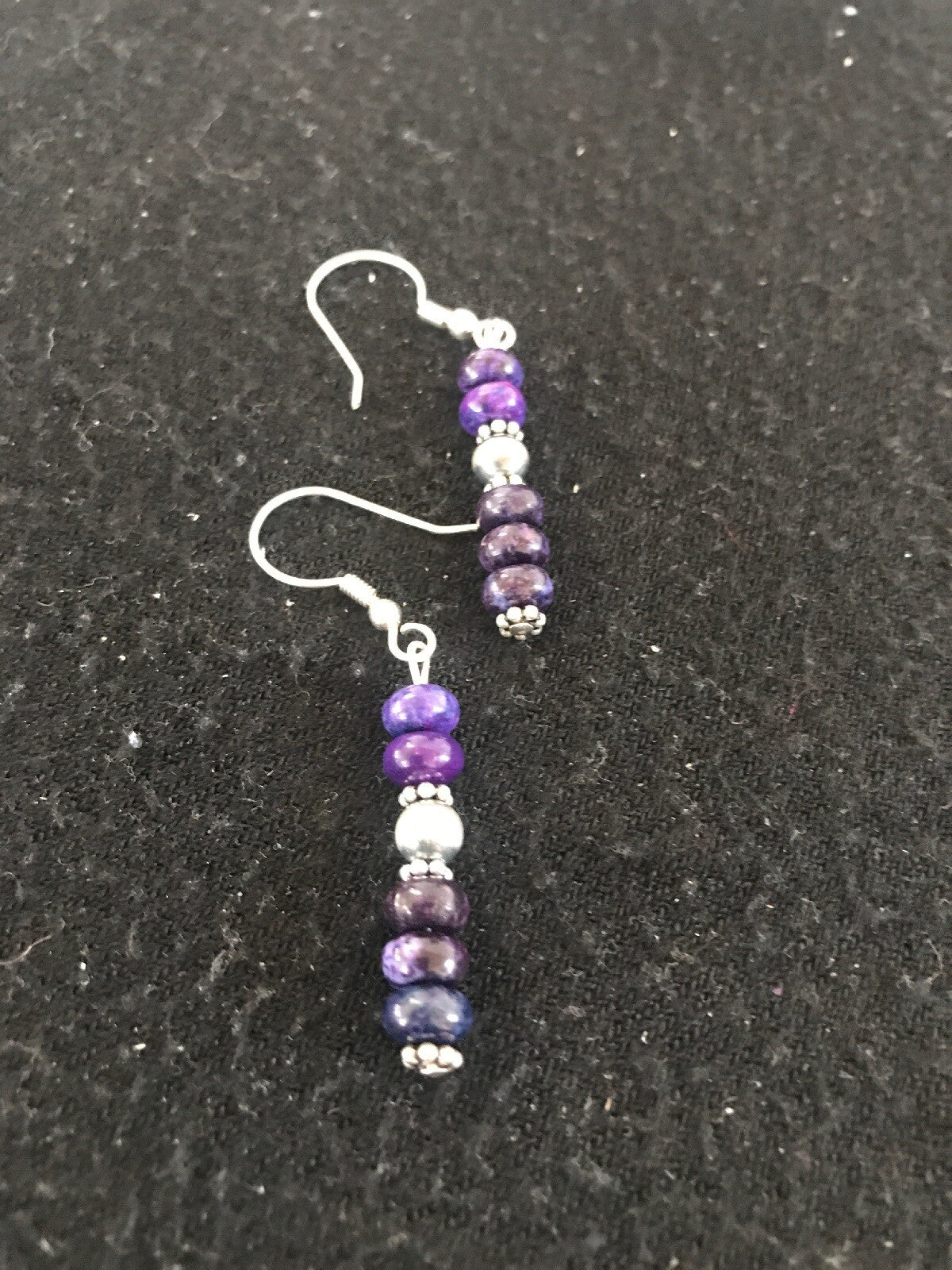 Navajo Purple Stone Sterling Silver Dangle Bead Earrings 1" 10059