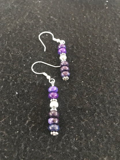 Navajo Purple Stone Sterling Silver Dangle Bead Earrings 1" 10059