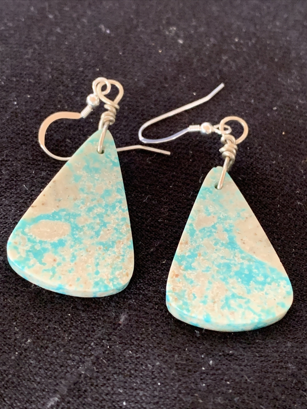 Navajo Slab Turquoise Sterling Silver Dangle Earrings 10125