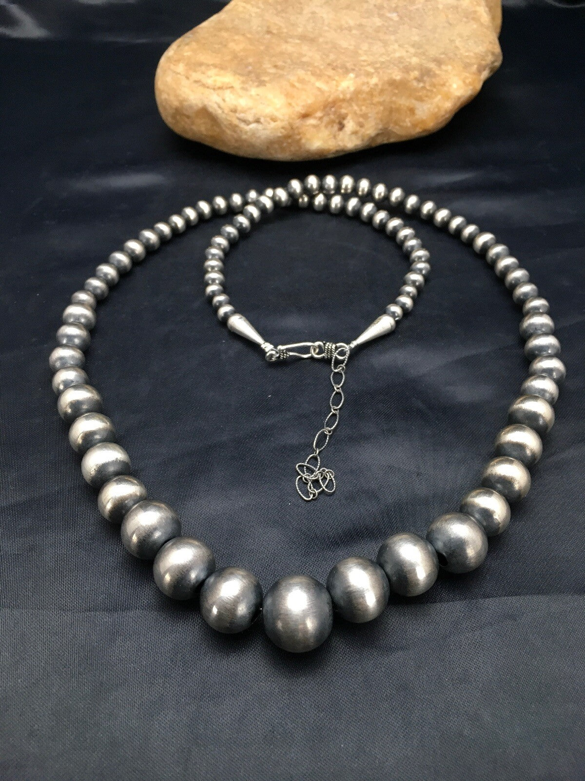 Navajo Pearls Graduated Sterling Silver Native American Bead Necklace 26” 92126