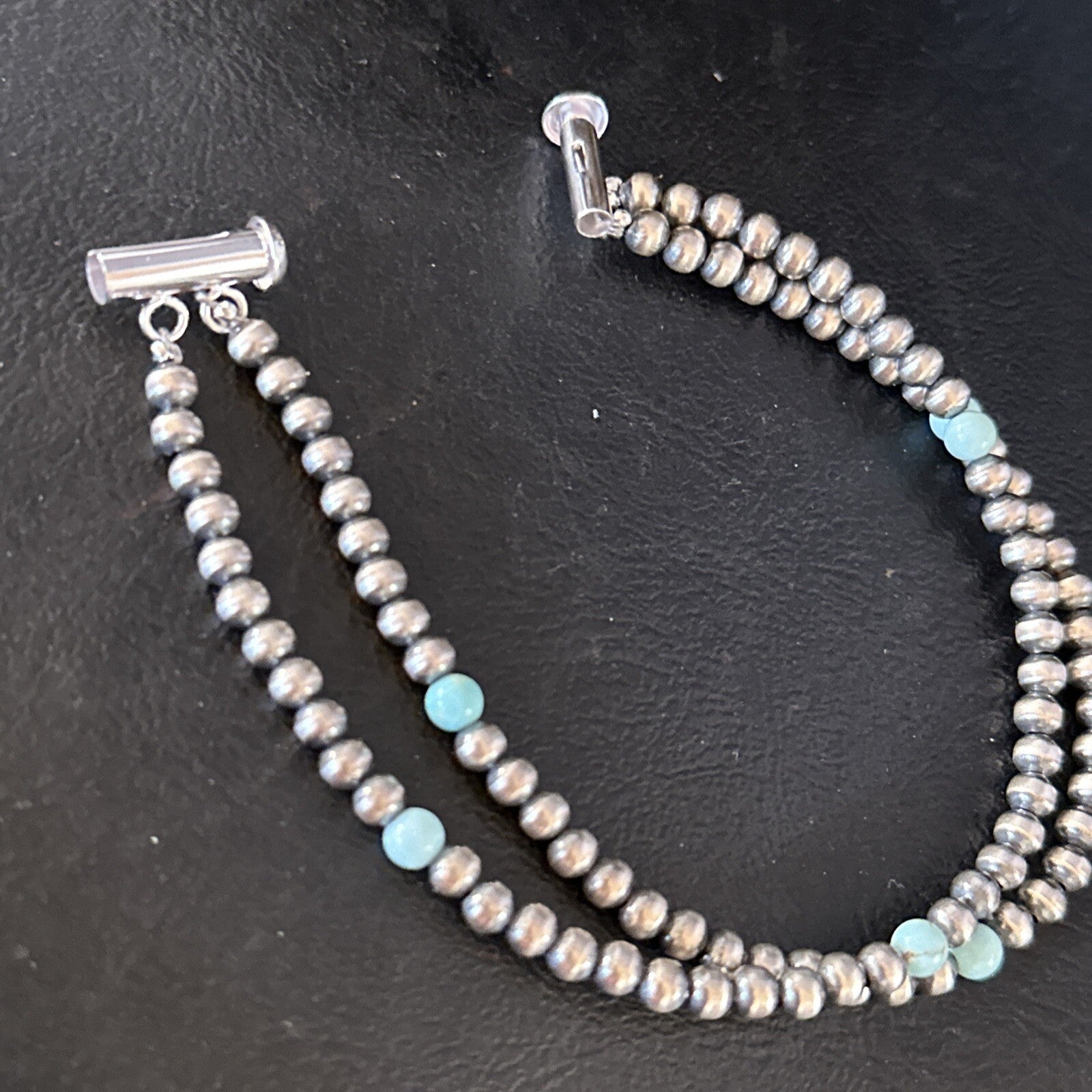 Native Navajo Sterling Silver Blue Turquoise Bracelet 2S 7.5" 14385