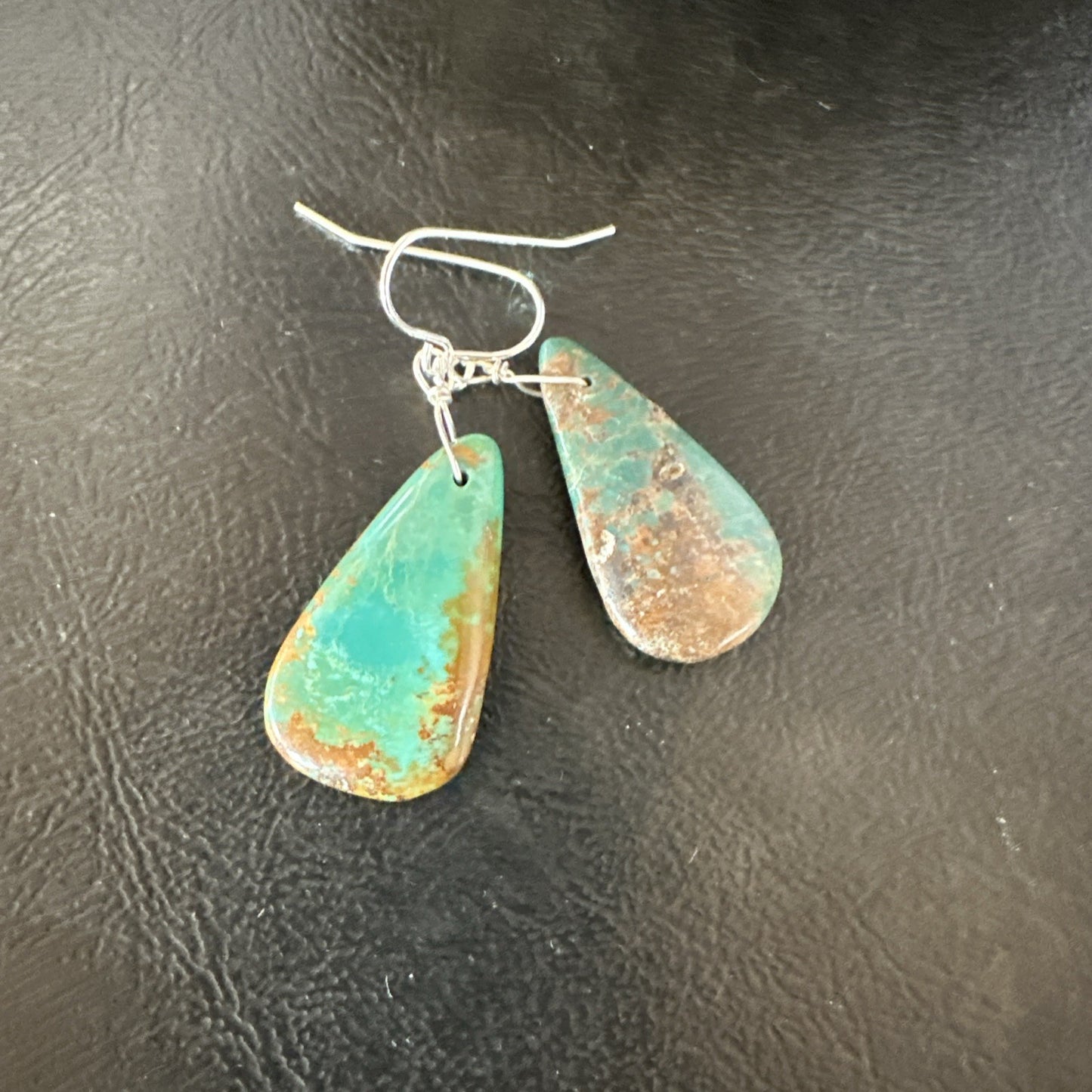 Green Turquoise Teardrop Sterling Silver Beads Navajo Earrings 1" 19041