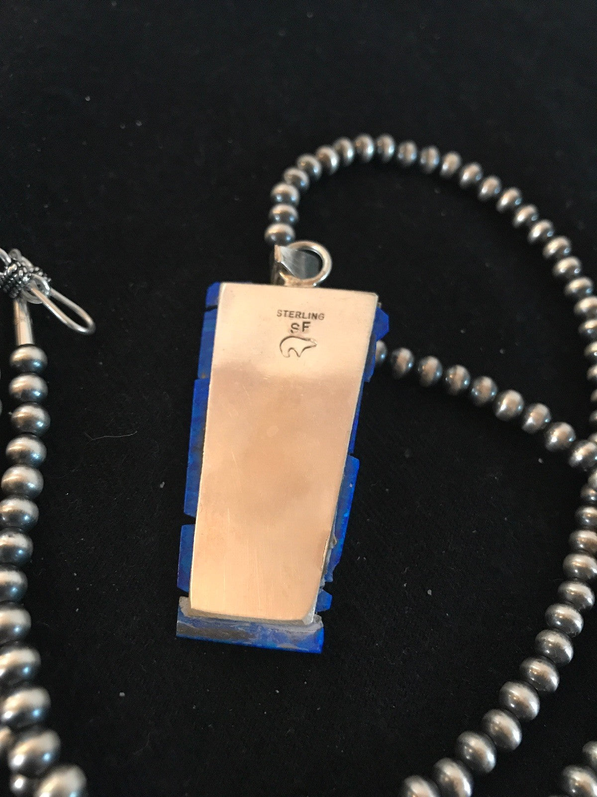 Blue Opal Pendant Navajo Pearls Beads Sterling Silver Necklace 08281