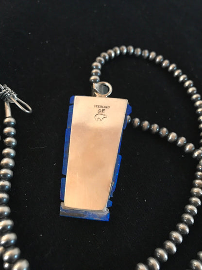Blue Opal Pendant Navajo Pearls Beads Sterling Silver Necklace 08281