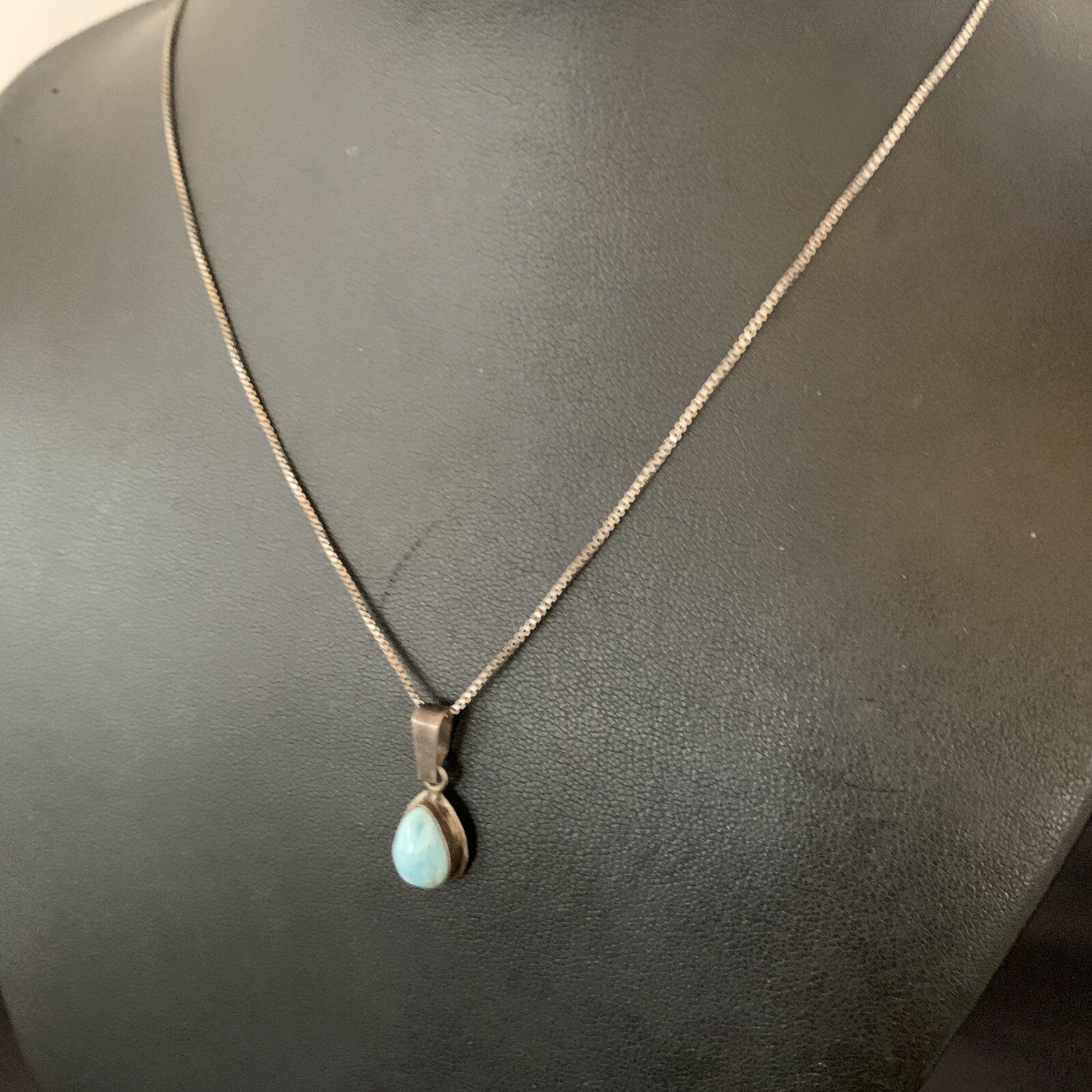 Blue Larimar Minimalist Pendant Navajo Sterling Silver Necklace 18" 17440