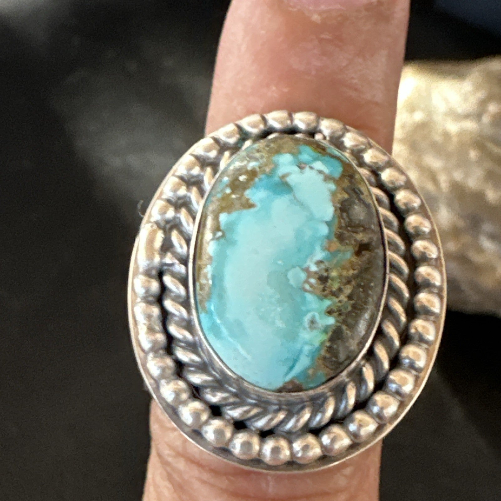 Navajo Sterling Silver Blue Royston Turquoise Ring Size 7 19631