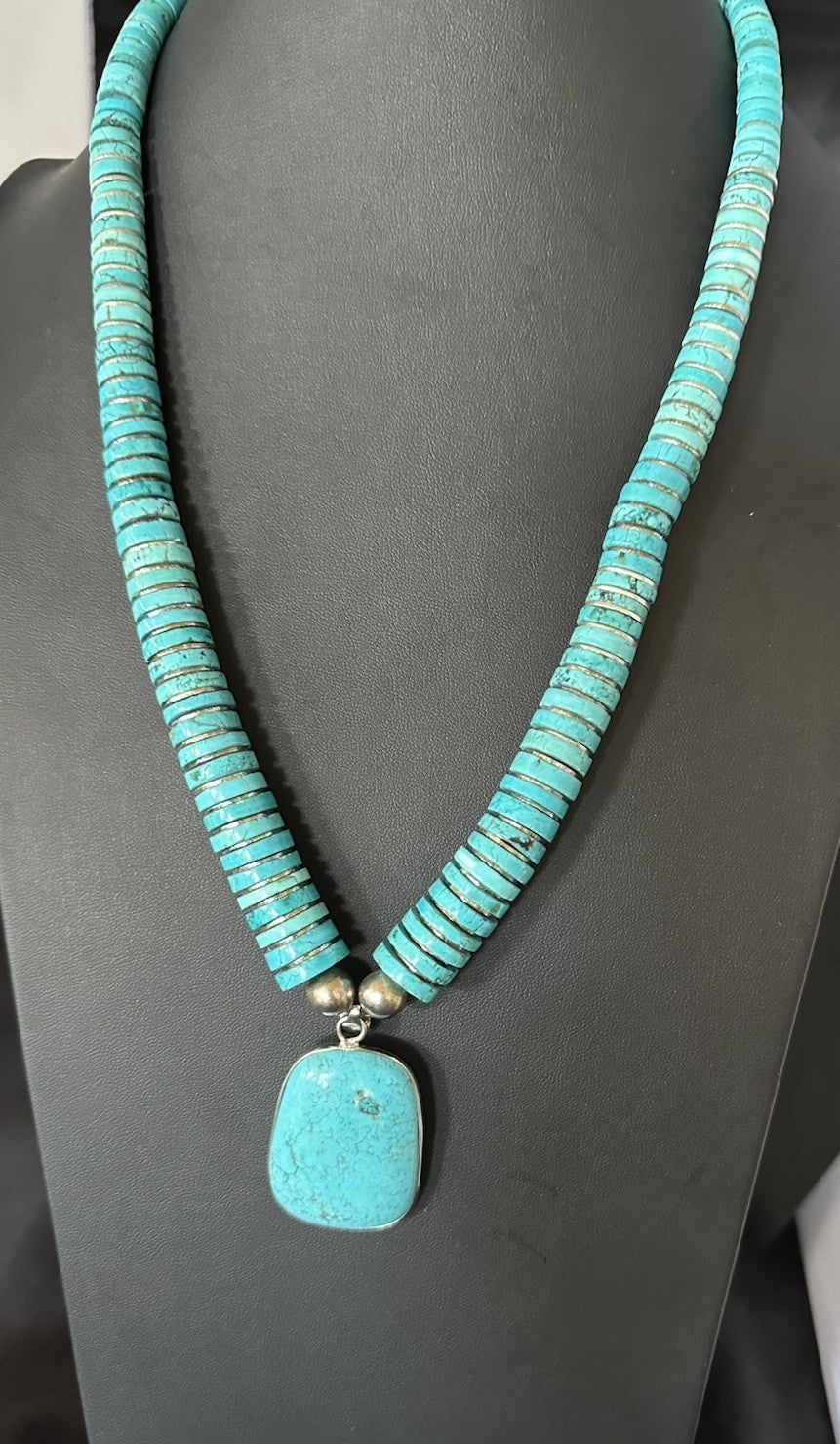 Old Pawn Turquoise Necklace Heavy Blue Old Pawn Santo Domingo Southwest 19442