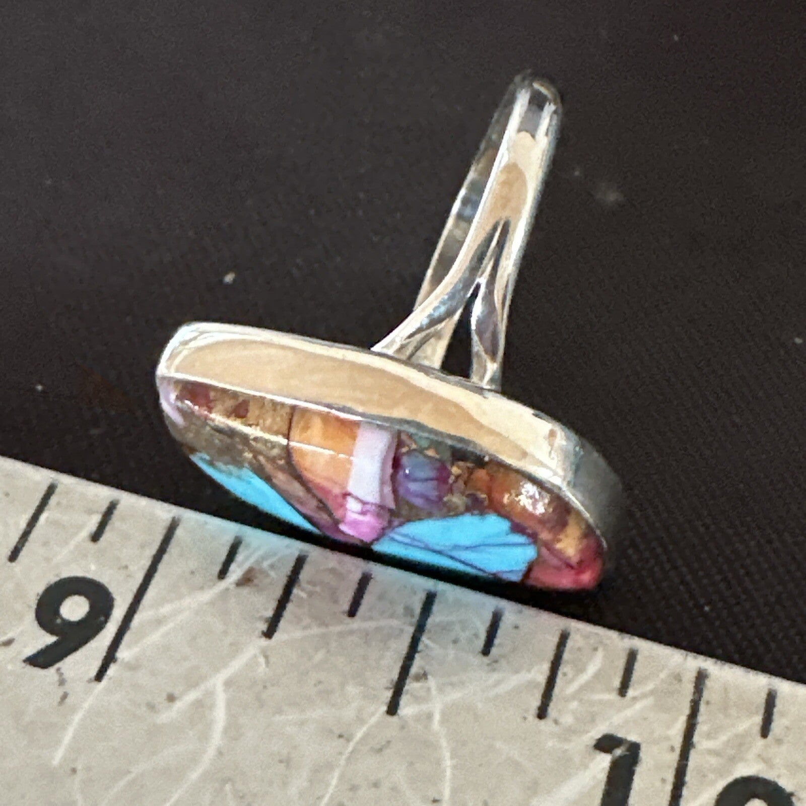 Blue Turquoise Spiny Oyster Southwestern Sterling Silver Ring Size 8 18441