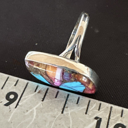 Blue Turquoise Spiny Oyster Southwestern Sterling Silver Ring Size 8 18441