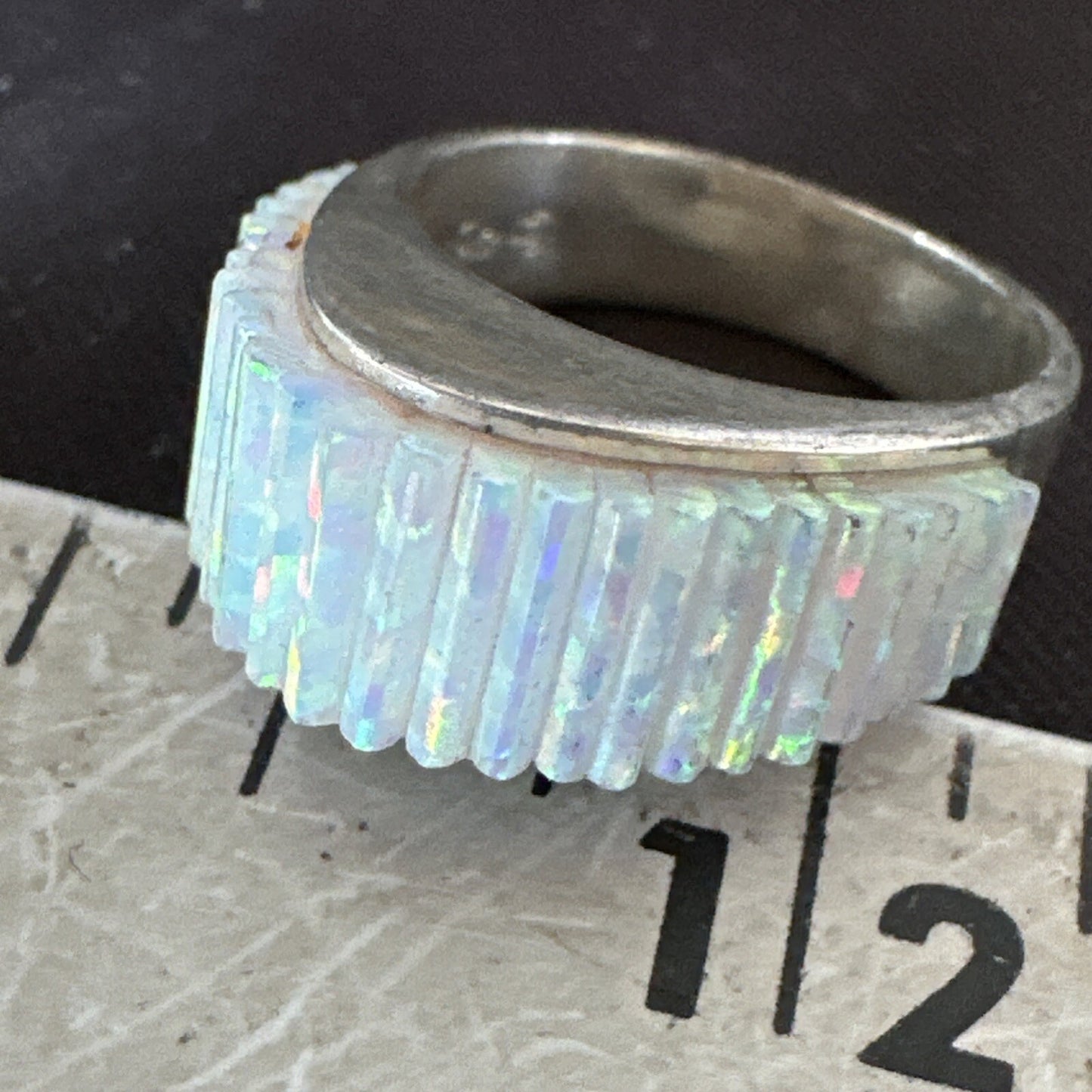 Blue Opal Navajo Sterling Silver Band Inlay Ring Size 6 18801