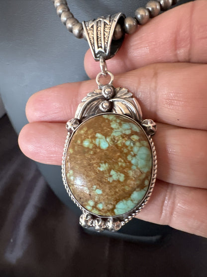 Mens Blue Turquoise#8 Pendant Navajo Sterling Silver Necklace 18070