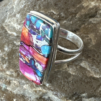 Blue Turquoise Spiny Oyster Southwestern Sterling Silver Ring Size 9 18466