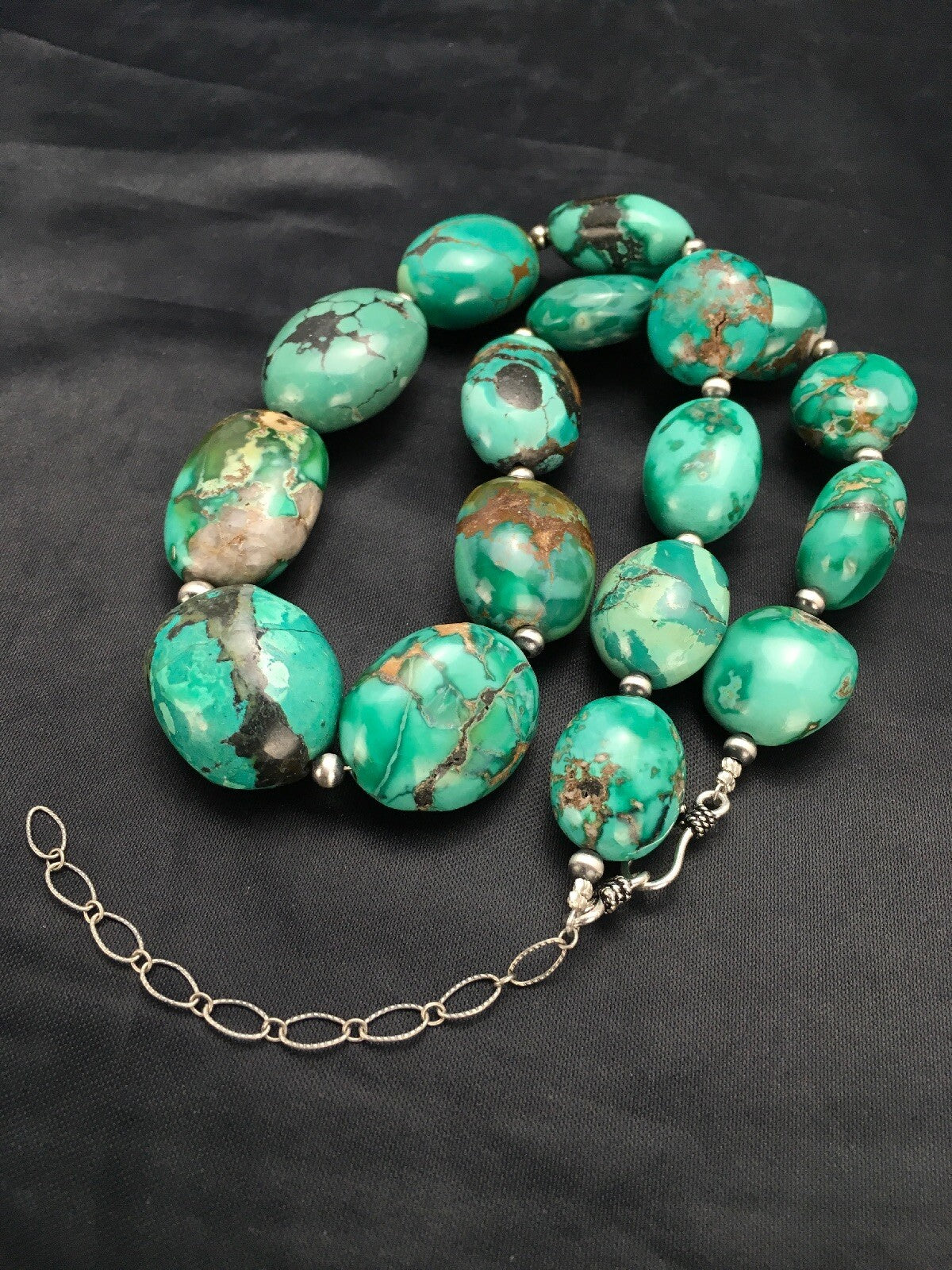 Royston Turquoise Chunky Navajo Sterling Silver Necklace 18" 2962