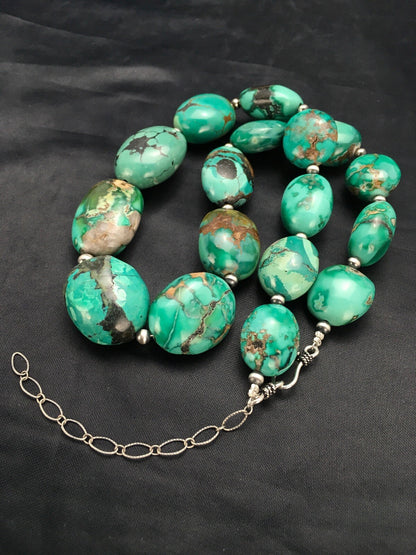 Royston Turquoise Chunky Navajo Sterling Silver Necklace 18" 2962